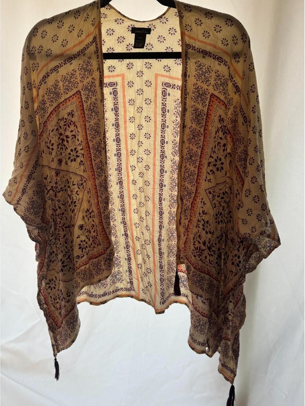 Rue 21 L / XL Shawl BoHo (Tan / Maroon / Orange) - Picture 4 of 4